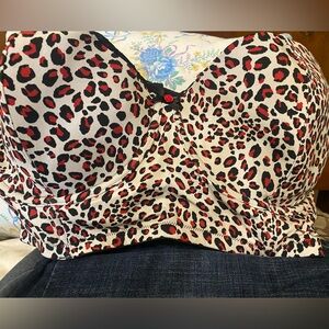 Leopard Print Lace Trim Underwire Balcony Bra